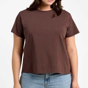 Nuuds Basic Tee Shirt Dark Brown Size Large Short Sleeve Crop Boxy